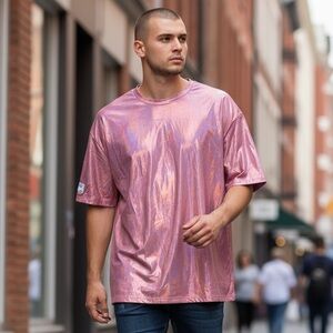 POM Men’s size XL metallic iridescent pink shirt short sleeves new